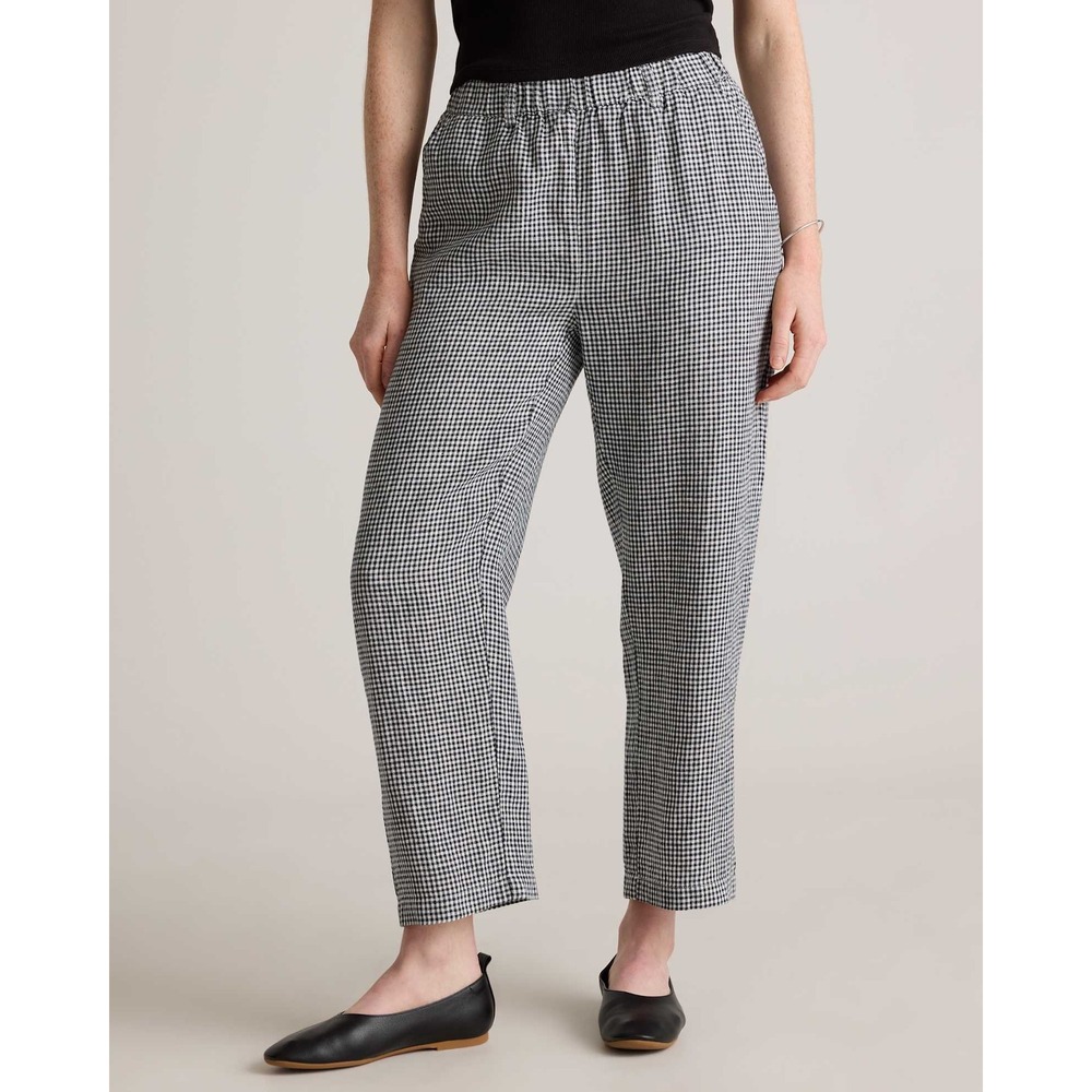 Quince Pants European Linen Classic Mini Gingham Pull On Gray White XL